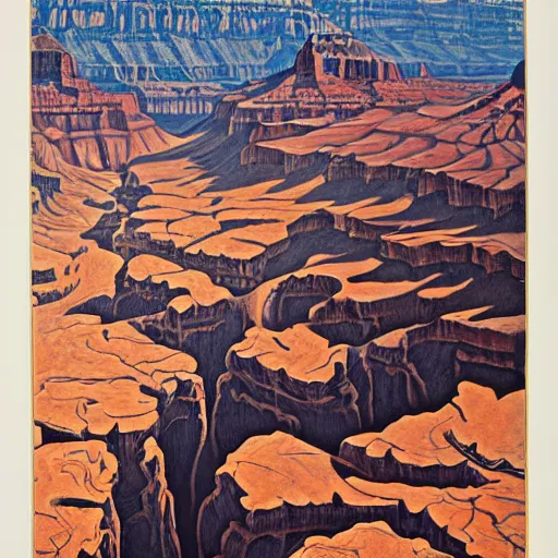 Image similar to masterpiece grand canyon by Escher and O'Keefe, highly detailed, pastels