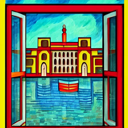 Image similar to a painting beautiful window open front view, fauvism, ornate, oil on canvas, art deco, digital illustration, colorful architectural drawing, watercolor painting, behance contest winner, vintage frame window, native art, trend in behance hd, 2 d illustration, detailed painting