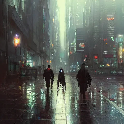 Prompt: empty sidewalk of a cyberpunk megacity, dramatic lighting, detailed background, gorgeous view, realistic, high detail, depth of field, lightrays, atmospheric, digital art, painted by greg rutkowski, painted by jeremy mann, painted by alphonse mucha, trending on artstation