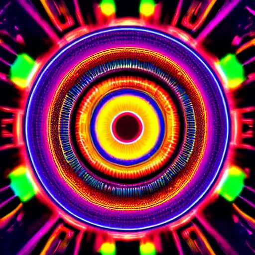 Image similar to cyberpunk neon colored blackhole mandala eye art