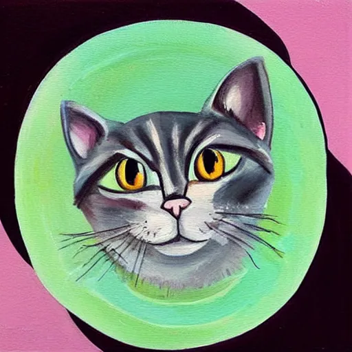 Prompt: a cute painting of a cat that wants to steal a fish from a dinner plate