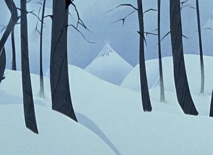 Image similar to stark minimalist charred wooded snowdrift landscape from mulan ( 1 9 9 8 )