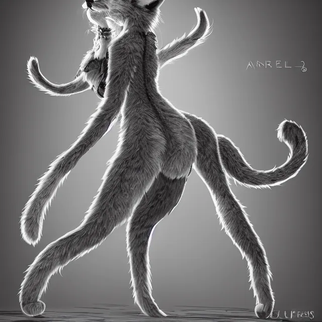 Image similar to the full body of anthropomorphic lynx fursona from behind wearing a steampunk suit as unimaginably beautiful, gorgeous, elegant, young woman with lynx head, an ultrafine hyperdetailed illustration by furaffinity, intricate linework, white fur, unreal engine 5 highly rendered, global illumination, radiant light, detailed and intricate environment