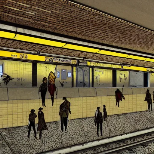 Prompt: a subway station overrun by bees, trending on art station