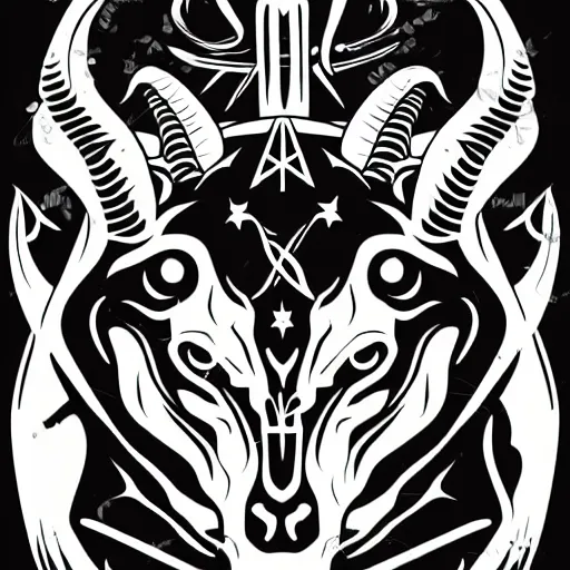 Prompt: satanic goat vector illustration, graphic tees