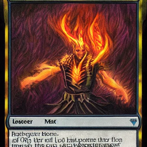 Image similar to magic the gathering koth bringer of fire - art by matt cavotta