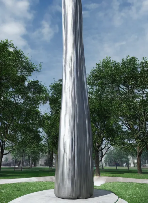 Image similar to highly detailed architecture render of a huge high futuristic metallic stele sculpture standing in city park, archdaily, made in unreal engine 4