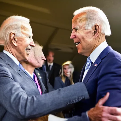 Image similar to A photo of joe biden teams up with a teenage joe biden, perfect faces, 50 mm, award winning photography