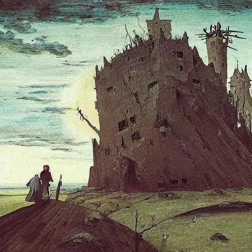 Prompt: A beautiful painting. Heaven was a lovely, unspoiled Earth-like world; what Earth might have been like if men had treated her with compassion instead of desire. lineart, Howl’s Moving Castle by Caspar David Friedrich, by Pieter Bruegel the Elder