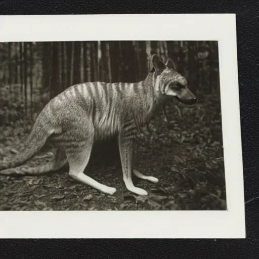 Prompt: polaroid photo of a thylacine