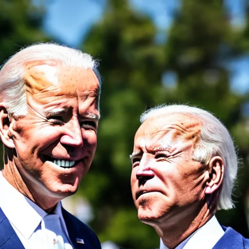 Image similar to A photo of joe biden teams up with a teenage joe biden, perfect faces, 50 mm, award winning photography