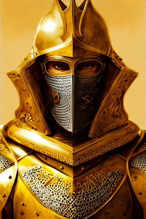 Image similar to hyper-realistic portrait of the King of sand and gold, medieval knight in Golden armour, bright environment, wood throne, white castle interior, photo realistic, beautiful, D&D, fantasy, intricate, cinematic lighting, highly detailed, digital painting, artstation, concept art, smooth, photorealistic, cinematic wallpaper, art by Artgerm and Greg Rutkowski and Alphonse Mucha