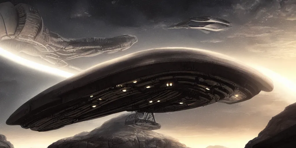 Image similar to Prometheus spaceship, evening, detailed matte painting, Giger, Artstation