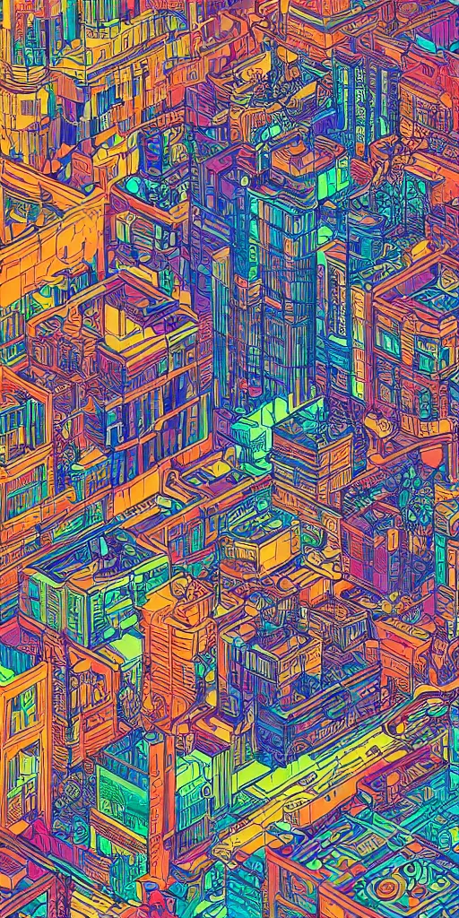 Image similar to san francisco, ultrafine detailed illustration by james jean, intricate linework, bright colors, behance contest winner, vanitas, angular, altermodern, unreal engine 5 highly rendered, global illumination, radiant light, detailed and intricate environment