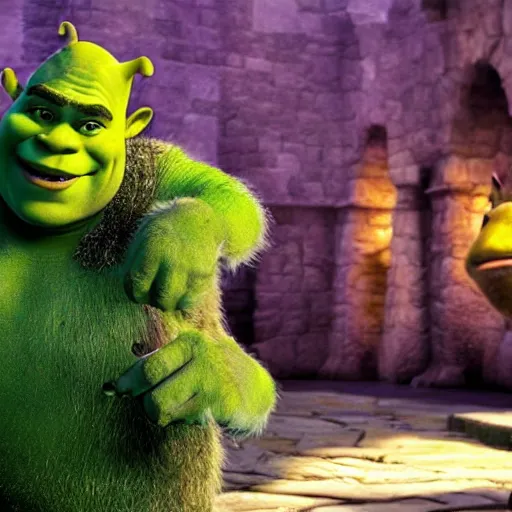 Image similar to Shrek, directed by christopher nolan