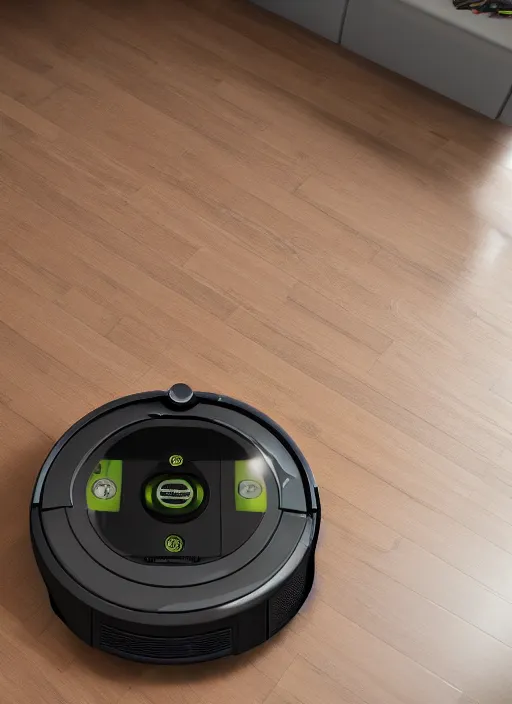 Image similar to A robot roomba standing on its own mechanical limbs, professional 3D render, studio quality, octane render