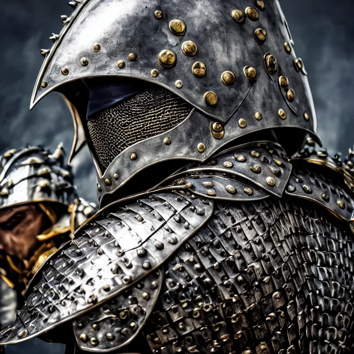 Image similar to photo of a man with metal crocodile themed armour and helmet, highly detailed, 4 k, hdr, smooth, sharp focus, high resolution, award - winning photo
