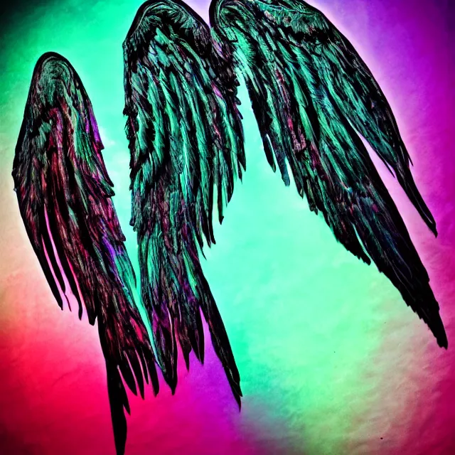 Prompt: wings of horror, impossible colors, gripping reality, photo taken by cosmic horrors