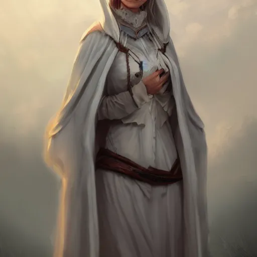 Prompt: beautiful portrait of a white mothfolk wanderer in a cloak, detailed, high-quality digital art trending on Artstation