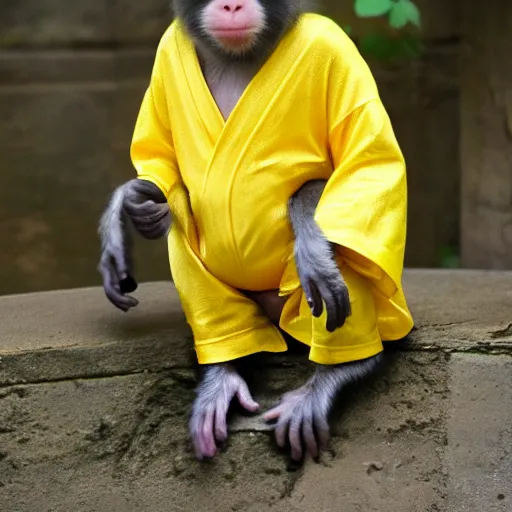 Image similar to a monkey wearing a yellow kimono, 8 k