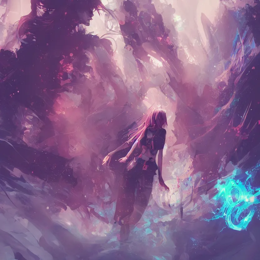 Prompt: an # illustration of a non - ordinary girl of # magic the gathering, # digital 2 d, # sci - fi, # psychedelic, # fututistic, by yoshitaka amano and alena aenami, trending on artstation, nvidia, matte painting, unreal engine