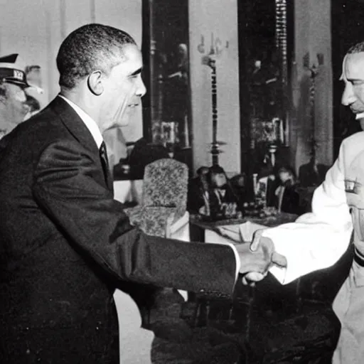 Image similar to Obama shakes hands with Adolf Hitler secret general, Real Event, Historical Event, Realistic,