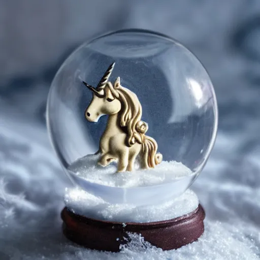 Prompt: an unicorn inside a snow globe