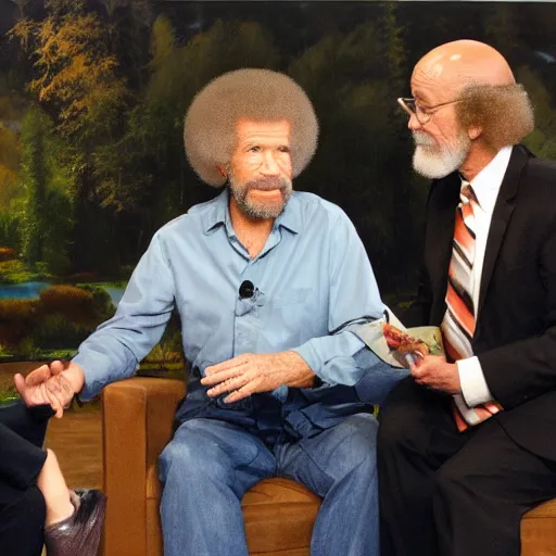 Image similar to interviewing bob ross inside of the hollow earth