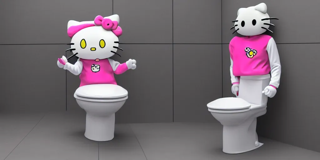 Image similar to picture of emmanuel macron dressed in a hello kitty kigurumi on a toilet, photorealistic, higly detailed, 8 k