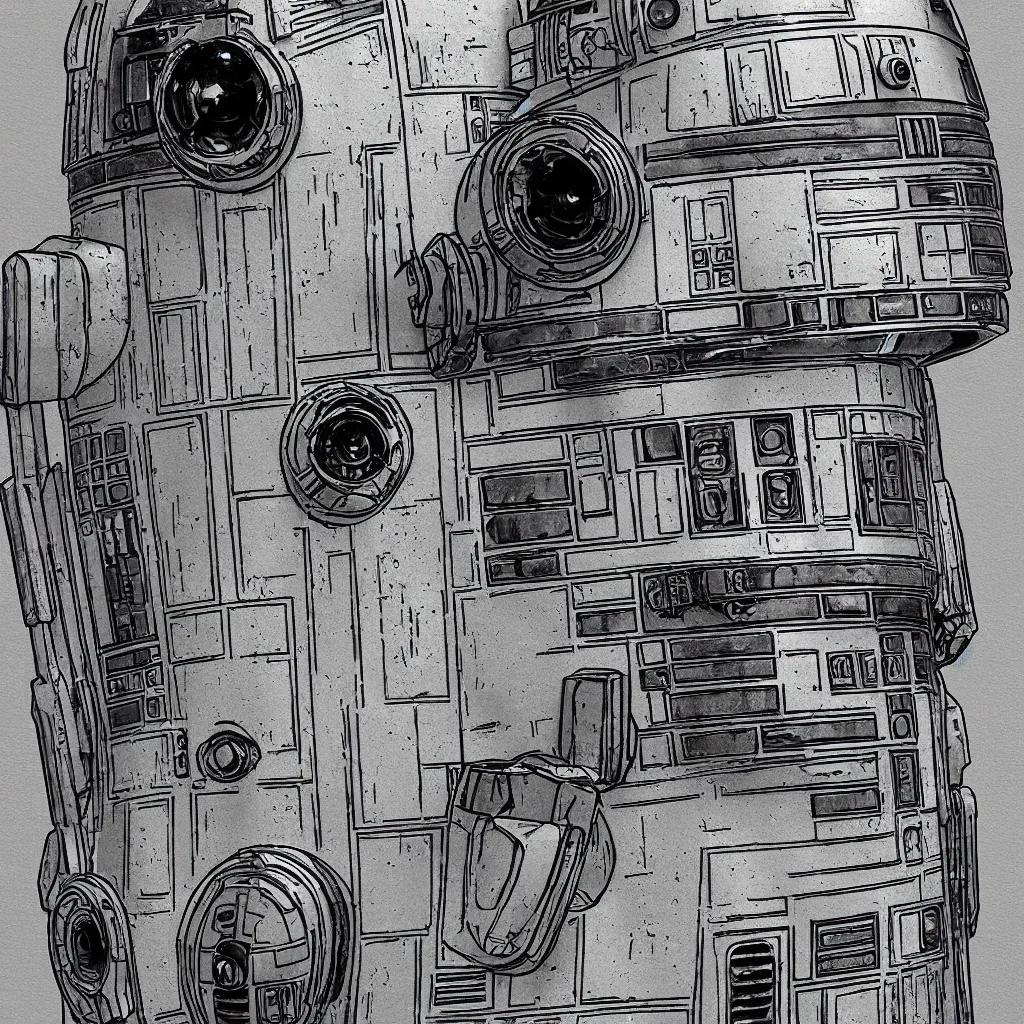 Image similar to r 2 d 2 by mutable instruments, smooth, sharp focus, mixed media illustrationhyperrealism, extremely hyperdetailed