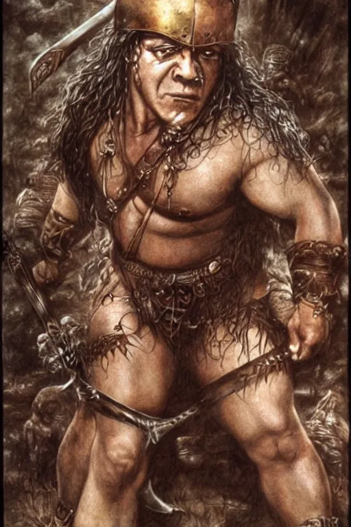 Image similar to danny devito as conan the barbarian by luis royo