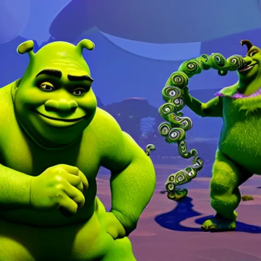 Funny meme of shrek in fortnite