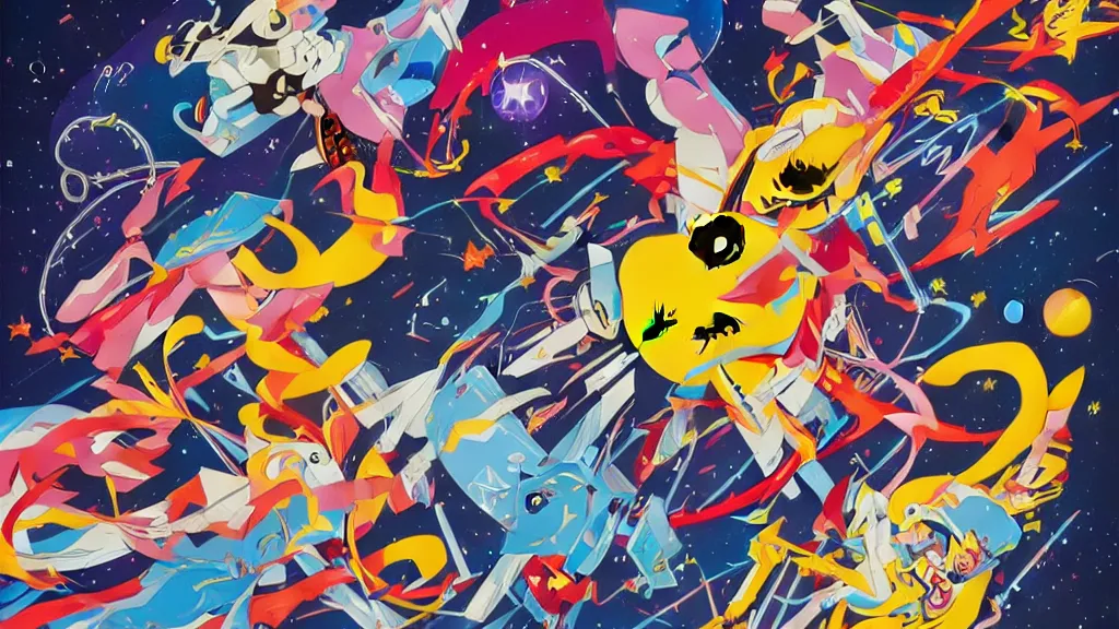 Image similar to poster art by Tomokazu Matsuyama, featured on pixiv, space art, 2d game art, cosmic horror, official art
