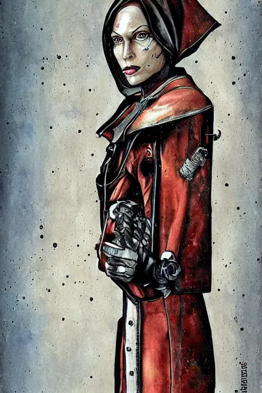 Image similar to portrait fashion model cyborg nun artwork by enki bilal