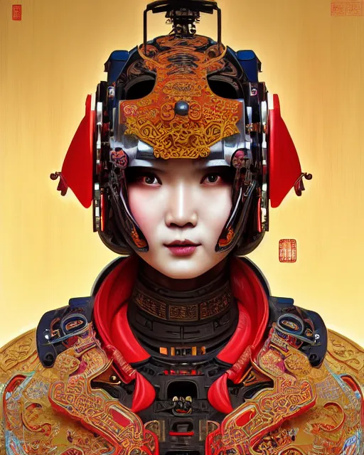 Image similar to portrait of a chinese cyberpunk machine, machine face, robed, upper half portrait, decorated with chinese opera motifs regal royal fierce machine robot cyberpunk fine china, wuxia, traditional chinese art intricate intense elegant highly detailed digital painting artstation concept art smooth sharp focus illustration, art by artgerm and greg rutkowski alphonse mucha 8 k