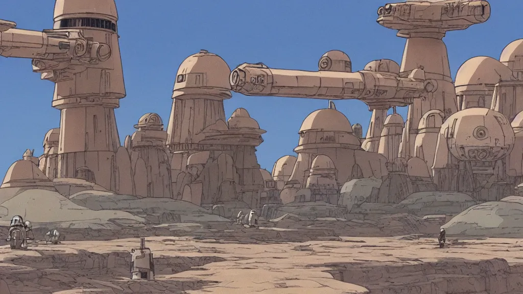 Prompt: tatooine landscape Star Wars a new hope 1977 studio ghibli animation