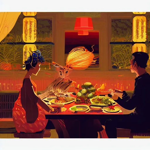 Image similar to illustration of the best meal, by Victo Ngai and James Gilleard and Bruce Pennington