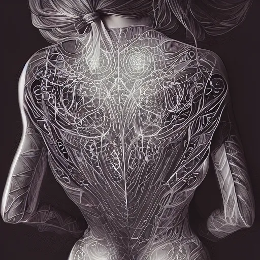 Image similar to Lecturer and her crowd, rear facing, backlit, intricate detailed art by artgerm