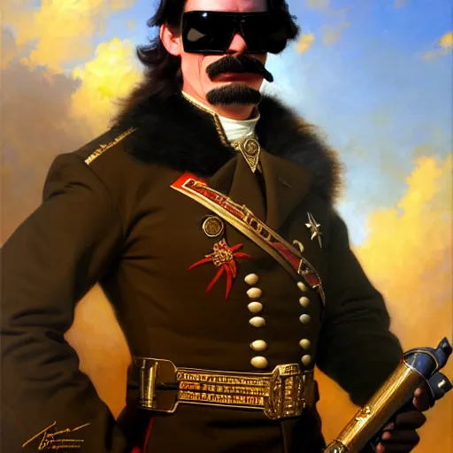 Prompt: drdisrespect posing as napoleon, wearing reflective sunglasses, full body, breath taking, portrait, artstation, highly detailed painting by gaston bussiere, j. c. leyendecker, greg rutkowski, craig mullins 8 k