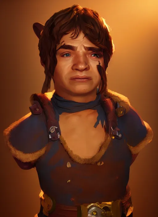 Prompt: A fantasy comic book style portrait painting of a halfling thief, unreal 5, DAZ, hyperrealistic, octane render, cosplay, RPG portrait, dynamic lighting