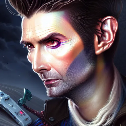 Prompt: portrait painting of a cyberpunk elven beautiful david tennant, ultra realistic, concept art, intricate details, eerie, highly detailed, photorealistic, octane render, 8 k, unreal engine. art by artgerm and greg rutkowski and charlie bowater and magali villeneuve and alphonse mucha