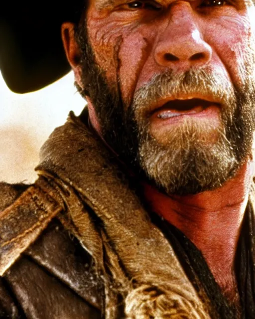 Prompt: film still close up shot of ron perlman in the movie a fistful of dollars. photographic, photography