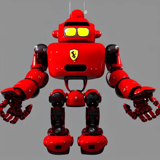 Prompt: a red robot with big tires on it's shoulders, big hands, Ferrari logo on it's chest, wearing a round helmet | unreal engine | hd | 3D model