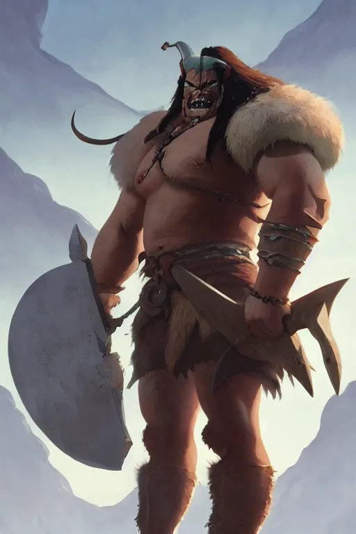 Image similar to orc barbarian wearing leather armor, full body shot, exquisite details, earth magic, mid view, design on a white background, by studio muti, greg rutkowski, makoto shinkai, takashi takeuchi, studio ghibli