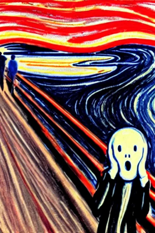 Image similar to elon musk screaming as the scream by edvard munch