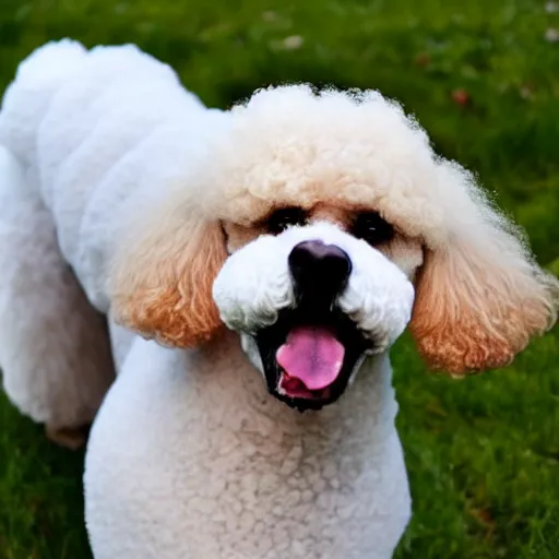 Prompt: a big, gay poodle who takes three baths a day