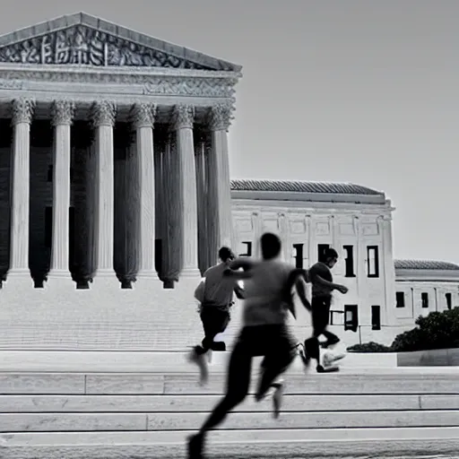 Prompt: historical photo of interns running in front of the Supreme Court-n 6