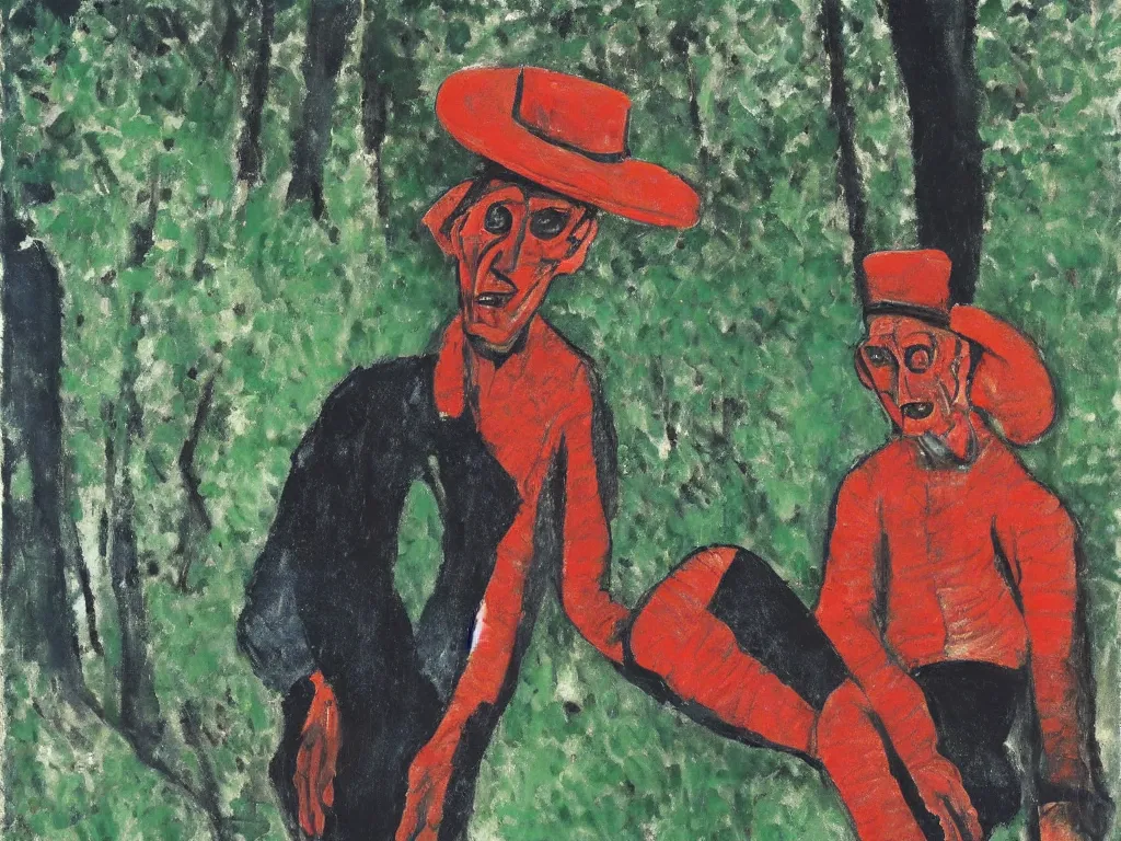 Image similar to Freddy Krueger,sitting alone in nature, painted by Amedeo Modigliani