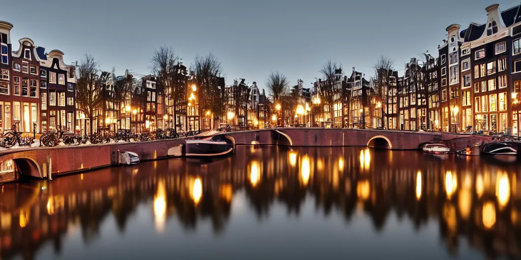 Prompt: realistic photo of Amsterdam ar night, leica, medium format, 8K, hyper realistic, very detailed,