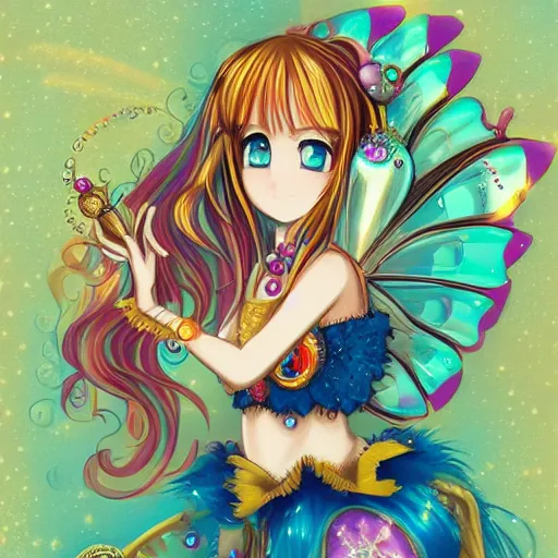 Image similar to Steam punk fairy, bright, sparkling, colourful, Anime Art Style